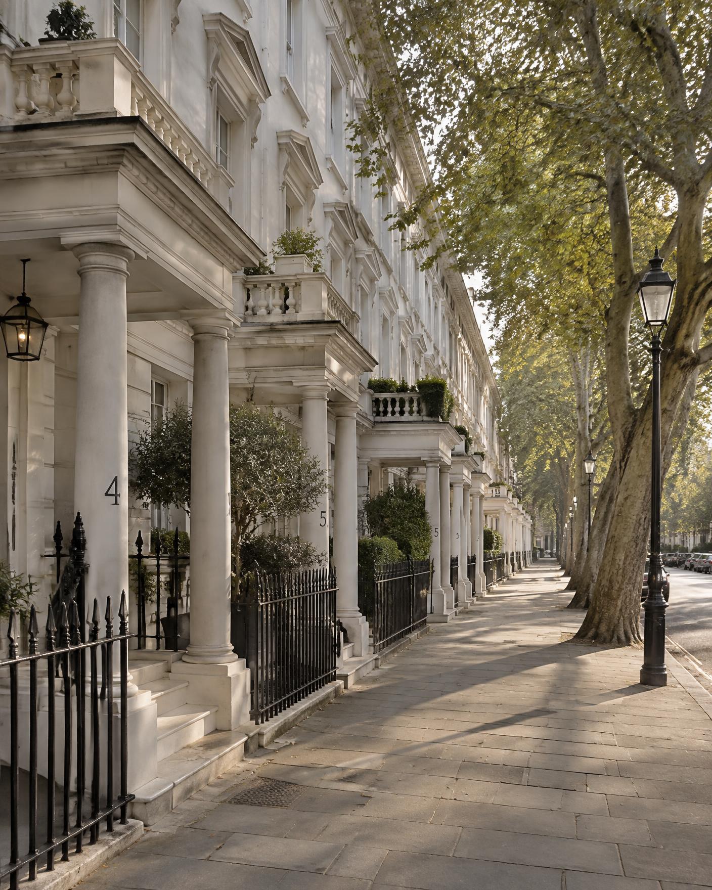 Period stucco terraces on a quiet London street